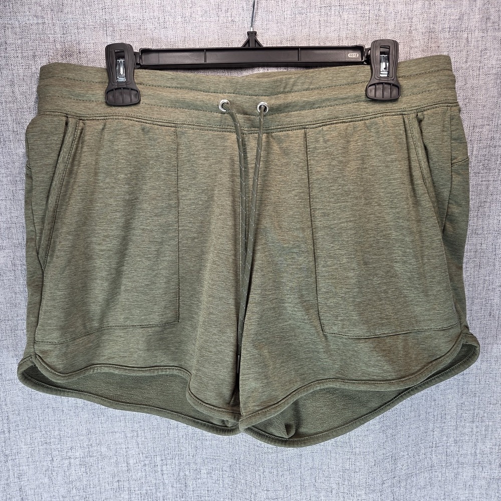 Free Country Stretch Women Pull On Green Shorts Large Pockets Walk Outdoor Comfy